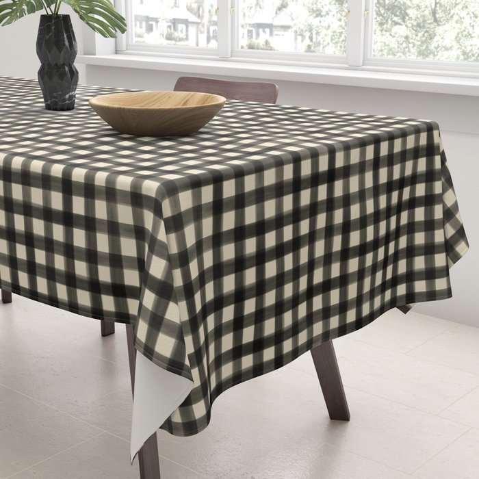 Watercolor Gingham - Black and Cream Tablecloth Gallery Image 3