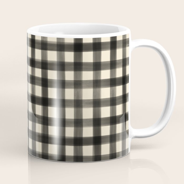 Watercolor Gingham - Black and Cream Coffee Mug Gallery Image 1