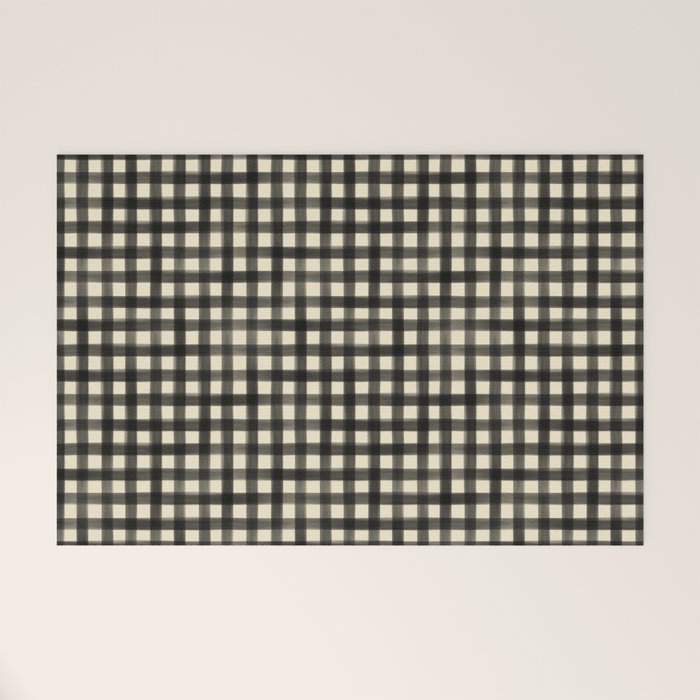 Watercolor Gingham - Black and Cream Welcome Mat Gallery Image 1