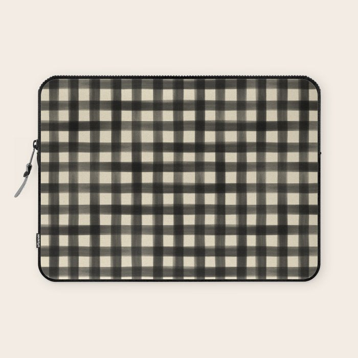Watercolor Gingham - Black and Cream Laptop Sleeve Gallery Image 1