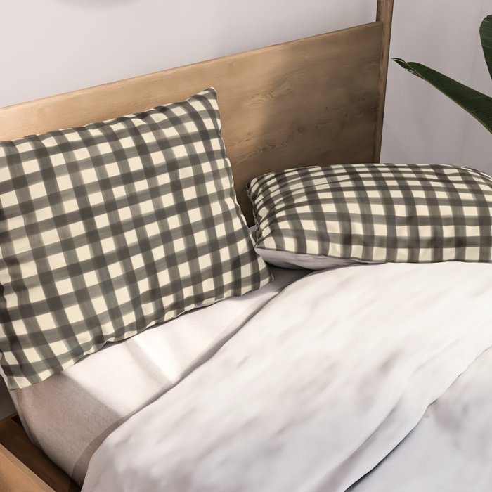 Watercolor Gingham - Black and Cream Pillow Sham Gallery Image 2