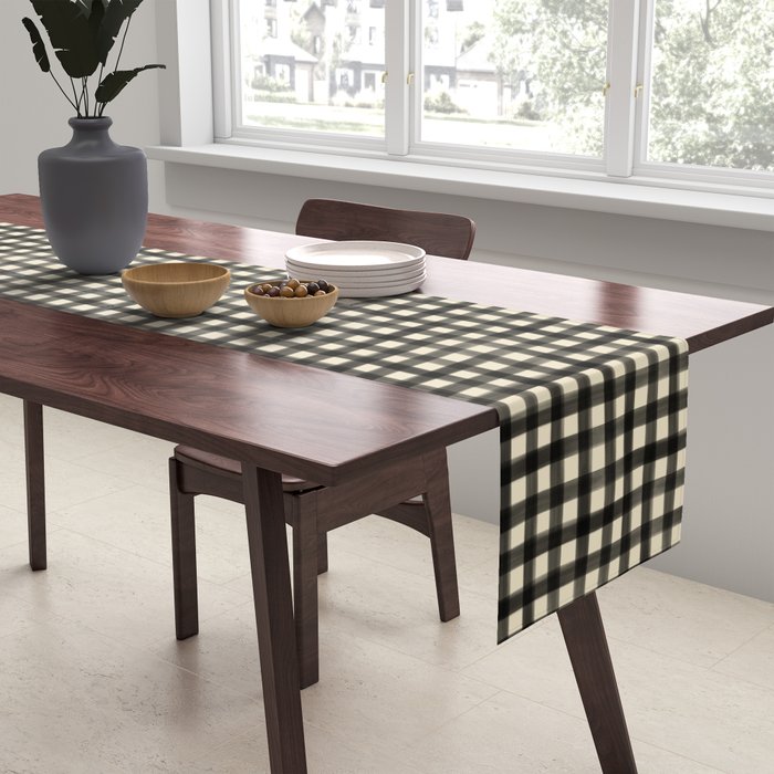 Watercolor Gingham - Black and Cream Table Runner Gallery Image 2