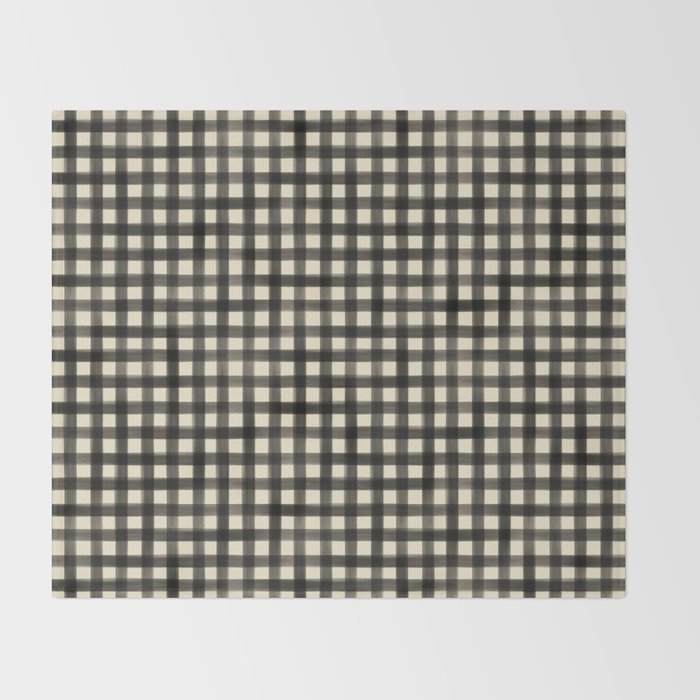 Watercolor Gingham - Black and Cream Throw Blanket Gallery Image 2