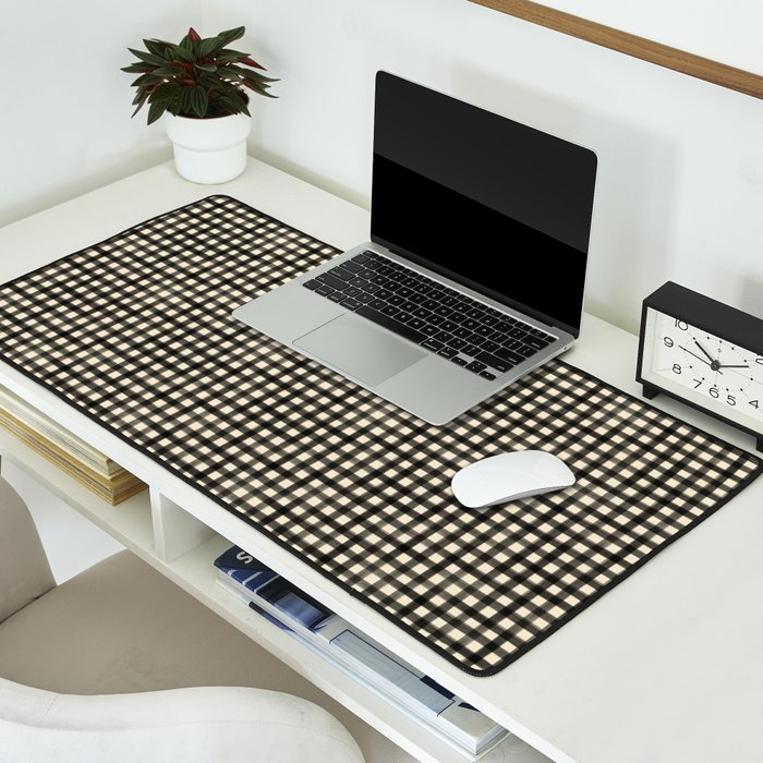 Watercolor Gingham - Black and Cream Desk Mat Gallery Image 2