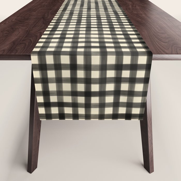 Watercolor Gingham - Black and Cream Table Runner Gallery Image 1