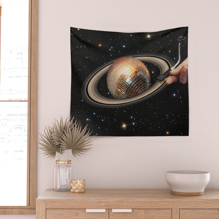 Galactic DJ II - Saturn Disco Ball Wall Tapestry Gallery Image 2