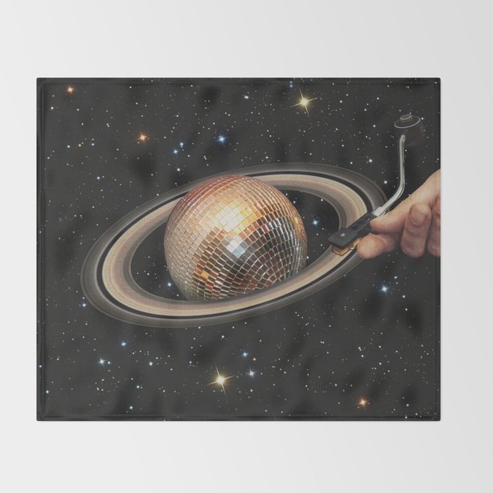 Galactic DJ II - Saturn Disco Ball Throw Blanket Gallery Image 2