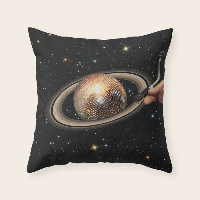 Galactic DJ II - Saturn Disco Ball Throw Pillow Gallery Image 6