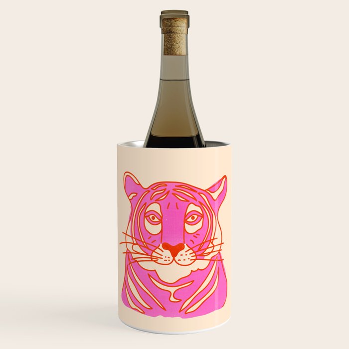 Hot Pink Tiger Portrait Wine Chiller Gallery Image 1