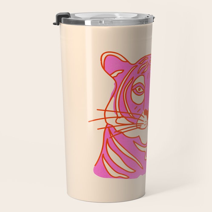 Hot Pink Tiger Portrait Travel Mug Gallery Image 3