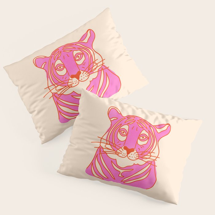 Hot Pink Tiger Portrait Pillow Sham Gallery Image 3