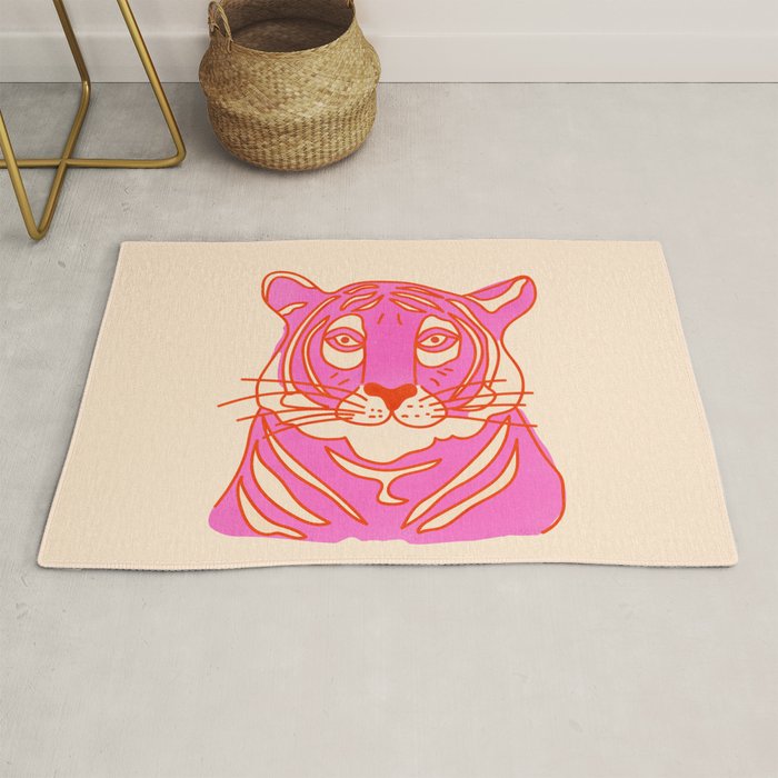Hot Pink Tiger Portrait Rug Gallery Image 1
