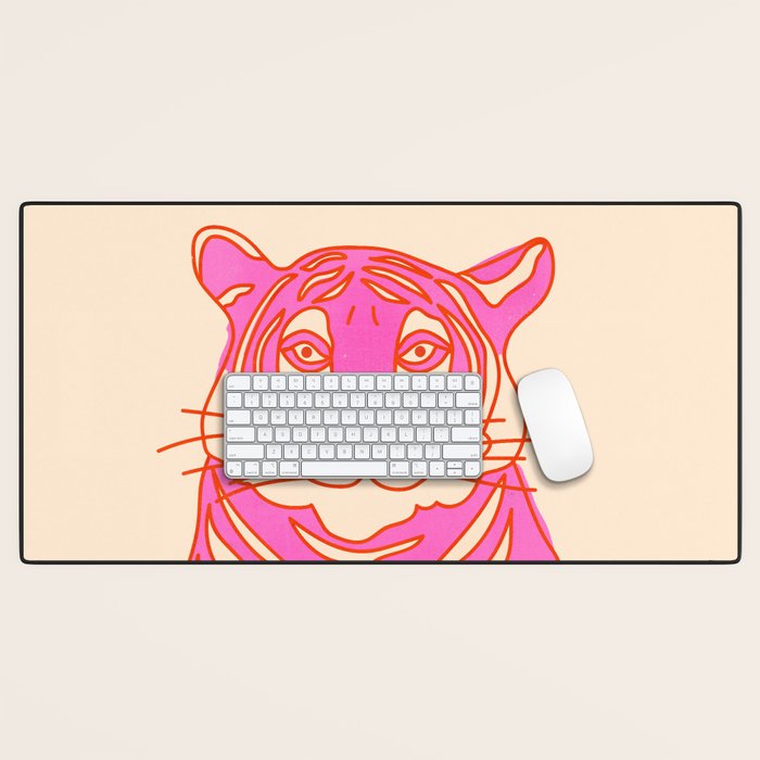 Hot Pink Tiger Portrait Desk Mat Gallery Image 1