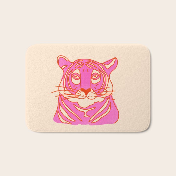 Hot Pink Tiger Portrait Bath Mat Gallery Image 1