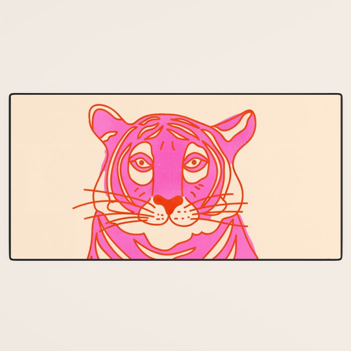 Hot Pink Tiger Portrait Desk Mat Gallery Image 3
