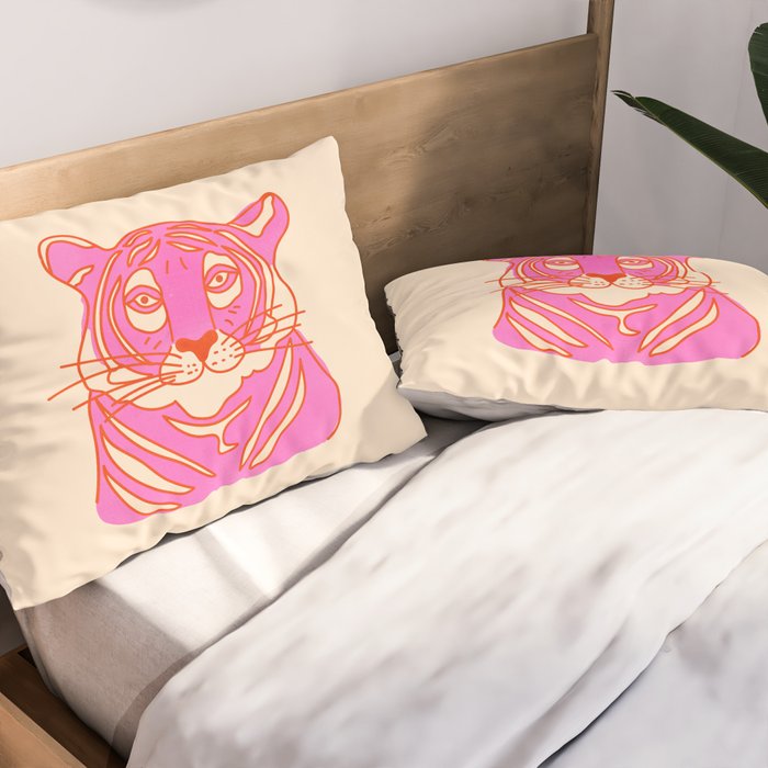 Hot Pink Tiger Portrait Pillow Sham Gallery Image 2