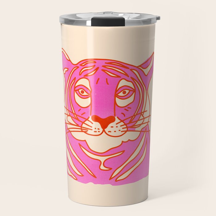 Hot Pink Tiger Portrait Travel Mug Gallery Image 1