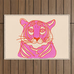 Hot Pink Tiger Portrait Outdoor Rug Gallery Image 1