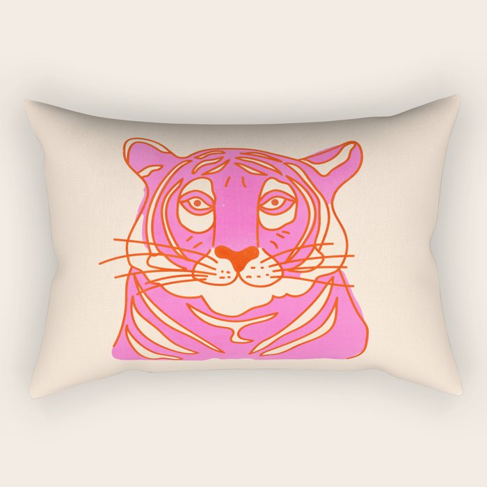Hot Pink Tiger Portrait Rectangular Pillow Gallery Image 1