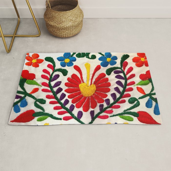 Red Mexican Flower Rug Gallery Image 1