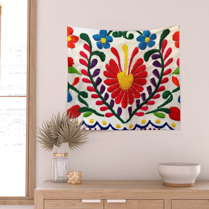 Red Mexican Flower Wall Tapestry Gallery Image 2