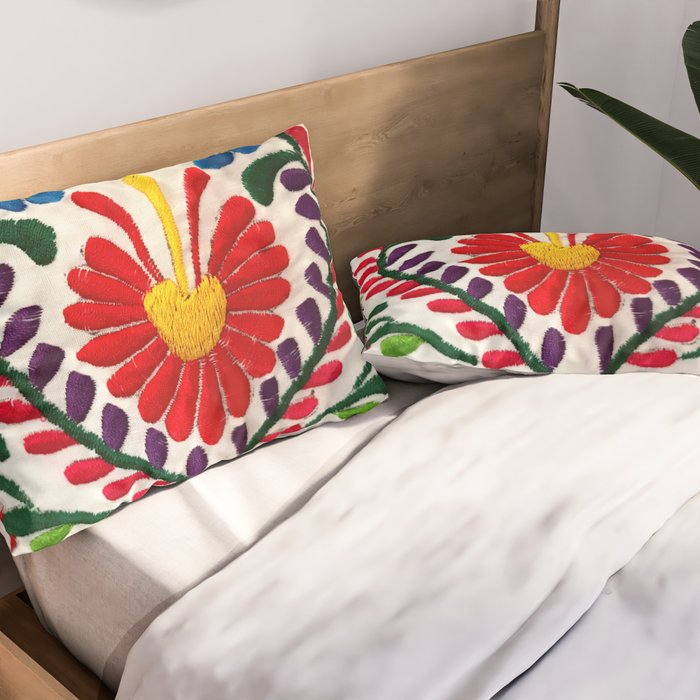 Red Mexican Flower Pillow Sham Gallery Image 2