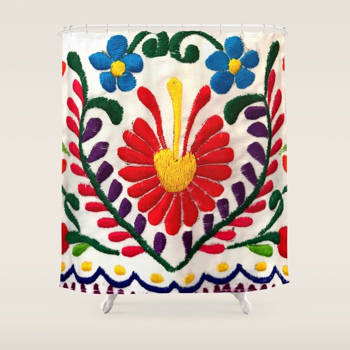 Red Mexican Flower Shower Curtain