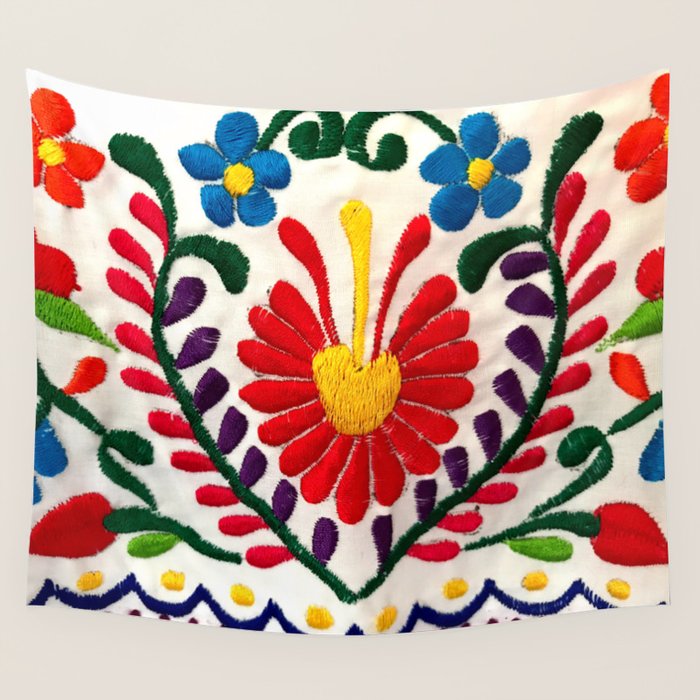 Red Mexican Flower Wall Tapestry Gallery Image 1