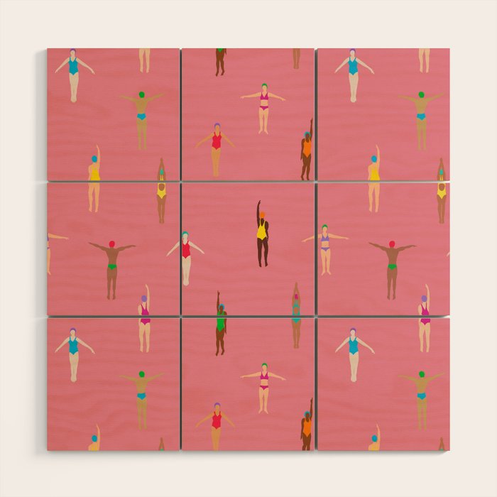 Swimmers in a Sea of Pink Wood Wall Art Gallery Image 1