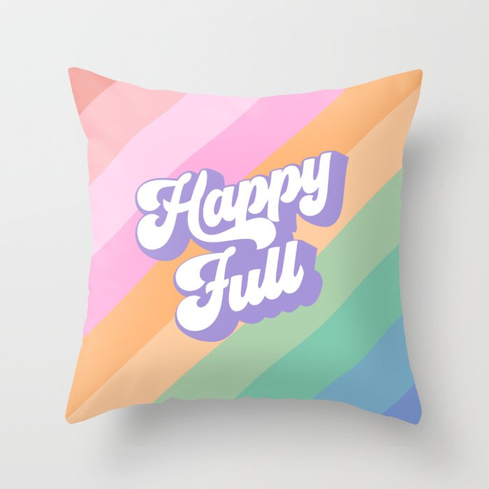 Retro Rainbow Happy full Typography Throw Pillow Gallery Image 6