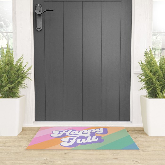 Retro Rainbow Happy full Typography Welcome Mat Gallery Image 3