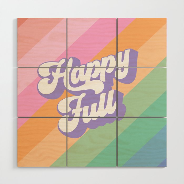 Retro Rainbow Happy full Typography Wood Wall Art Gallery Image 1