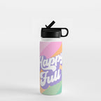 Retro Rainbow Happy full Typography Water Bottle Gallery Image 1