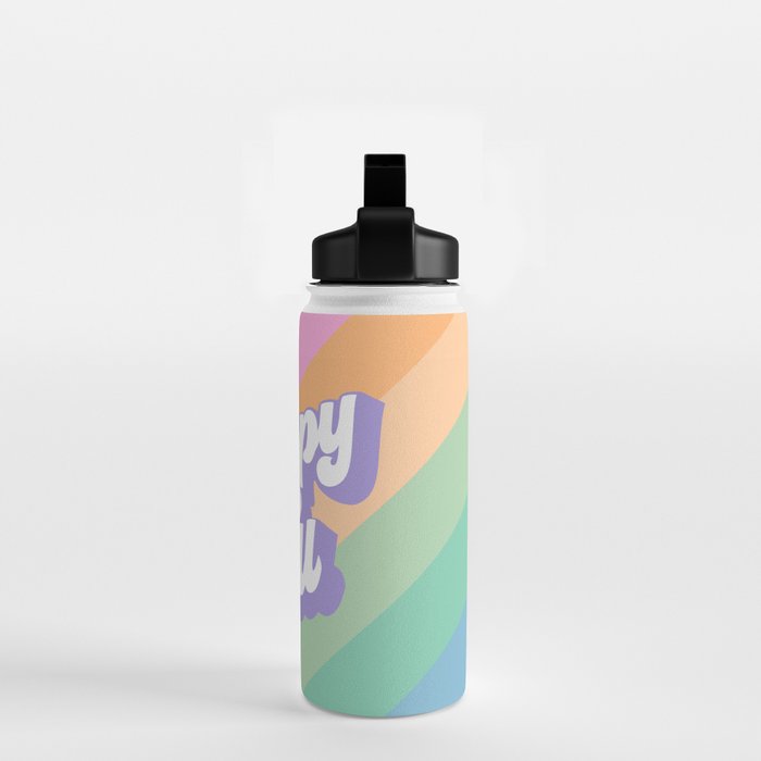 Retro Rainbow Happy full Typography Water Bottle Gallery Image 2