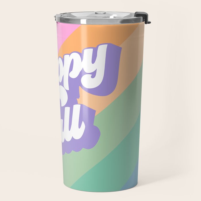 Retro Rainbow Happy full Typography Travel Mug Gallery Image 2
