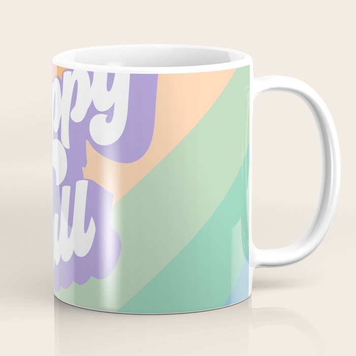 Retro Rainbow Happy full Typography Coffee Mug Gallery Image 1