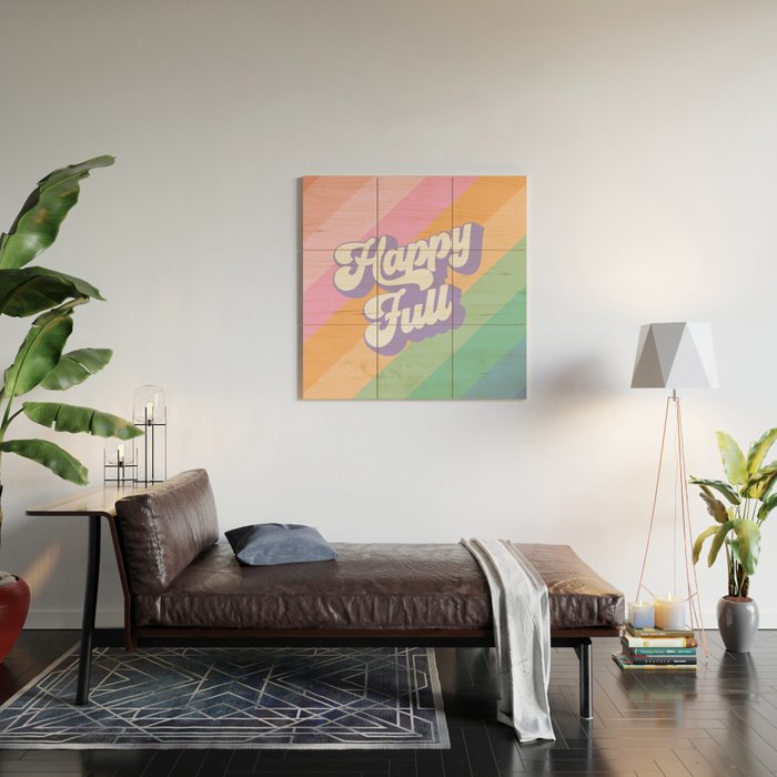 Retro Rainbow Happy full Typography Wood Wall Art Gallery Image 2