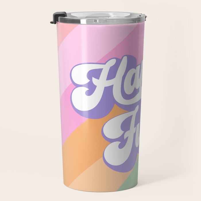 Retro Rainbow Happy full Typography Travel Mug Gallery Image 3