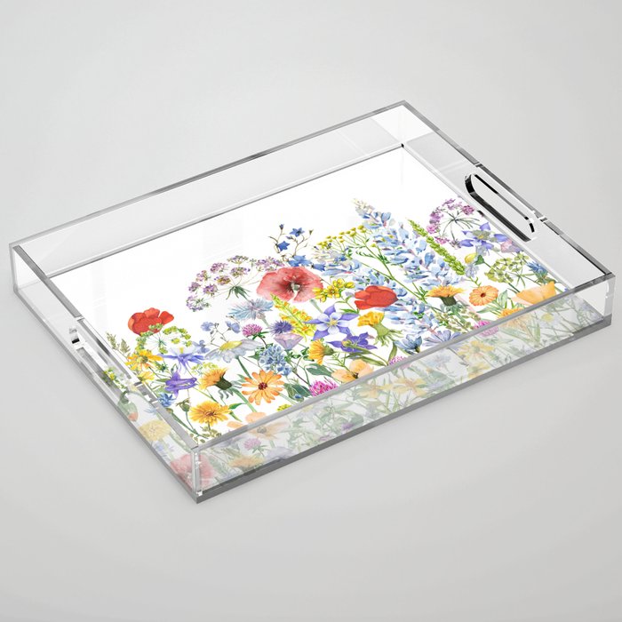 Colorful Midsummer Scandinavian Wildflowers Meadow  Acrylic Tray Gallery Image 1
