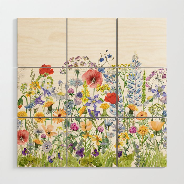 Colorful Midsummer Scandinavian Wildflowers Meadow  Wood Wall Art Gallery Image 1