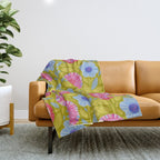 Folk Floral Blossoms in Moss Green Throw Blanket Gallery Image 1