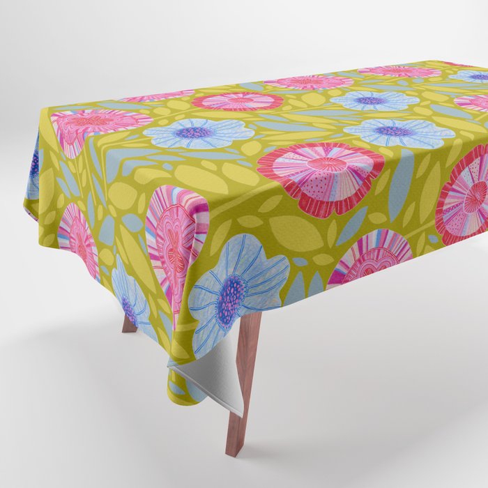 Folk Floral Blossoms in Moss Green Tablecloth Gallery Image 1