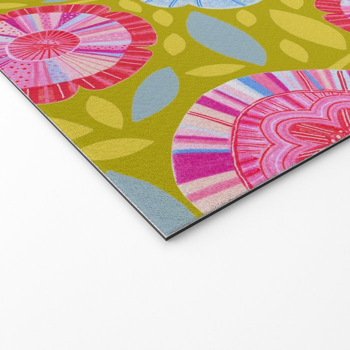 Folk Floral Blossoms in Moss Green Welcome Mat Gallery Image 2