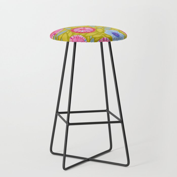 Folk Floral Blossoms in Moss Green Stool Gallery Image 1
