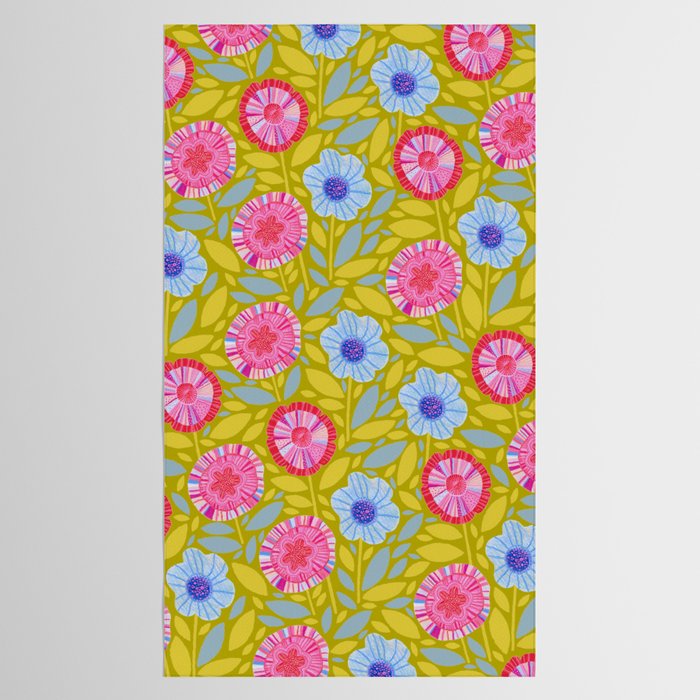 Folk Floral Blossoms in Moss Green Tablecloth Gallery Image 2