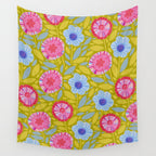 Folk Floral Blossoms in Moss Green Wall Tapestry Gallery Image 4