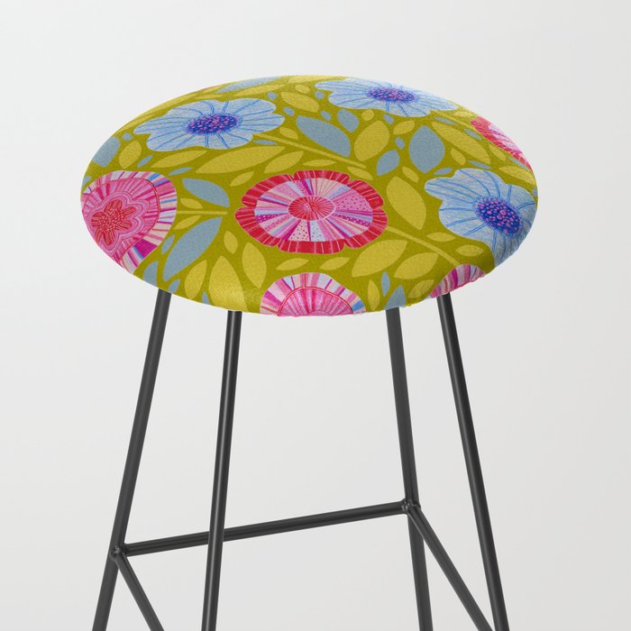 Folk Floral Blossoms in Moss Green Stool Gallery Image 2