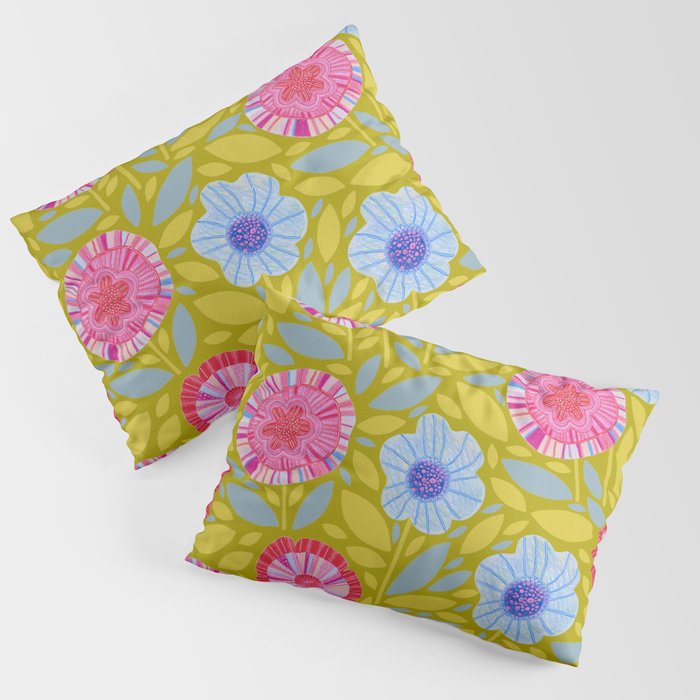 Folk Floral Blossoms in Moss Green Pillow Sham Gallery Image 1