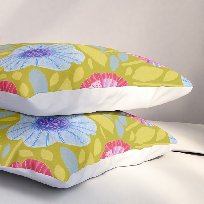Folk Floral Blossoms in Moss Green Pillow Sham Gallery Image 3