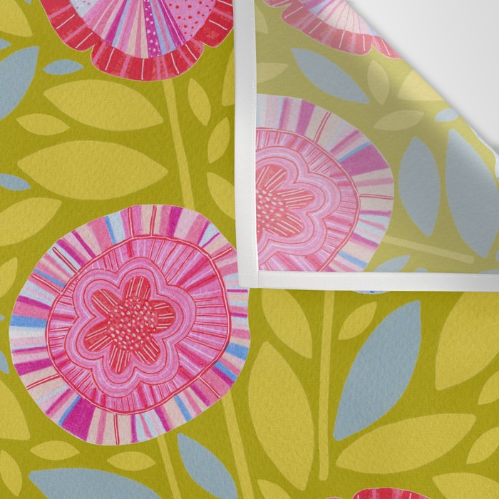 Folk Floral Blossoms in Moss Green Wall Tapestry Gallery Image 3